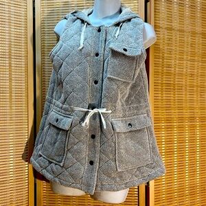 Jack by BB Dakota white blue Chevron Weave Snap front Hoodie Vest Sz med